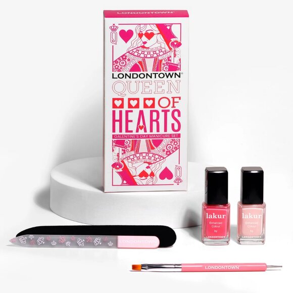 Londontown Queen of Hearts Galentine Manicure Set 2 polish, Glass File, Art Tool - Picture 1 of 6